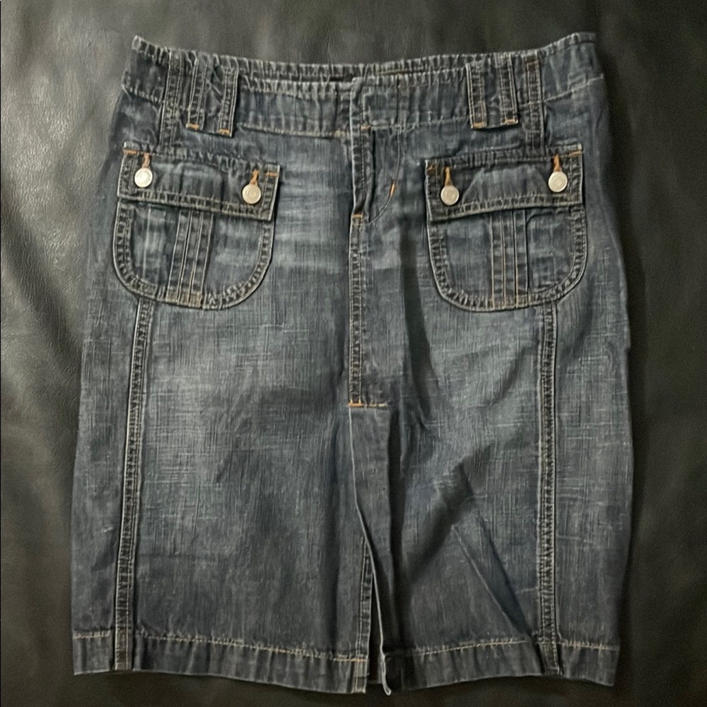 LONDONJEAN Denim Pencil Skirt - lightweight weathered blue